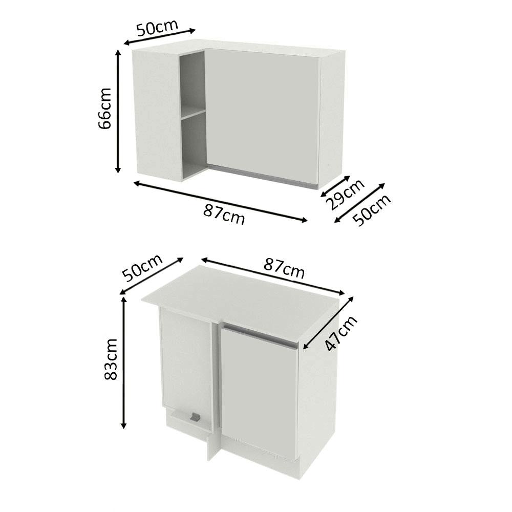 Miniatura Kit Armário de Cozinha de Canto 100% MDF 2 Portas e Nicho Branco Smart Madesa Branco
