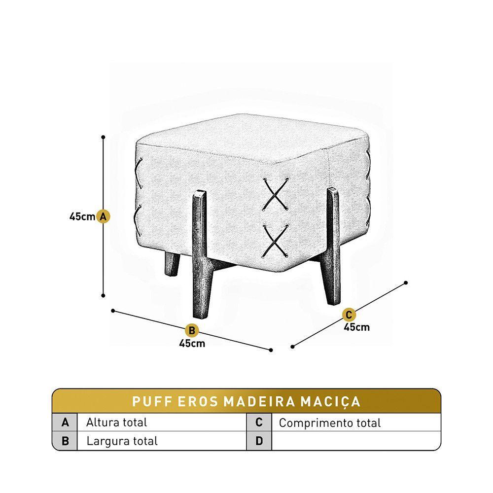 Miniatura Puff Banqueta Linho Eros Madeira Maciça Castellar Móbile Cinza