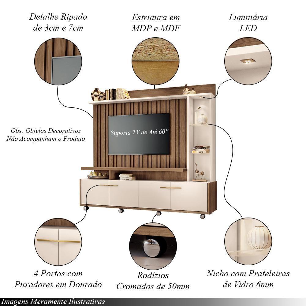 Miniatura Home Theater Decorativo Perseu Tv Até 60 Com Led Castanho/off White G26 - Gran Belo