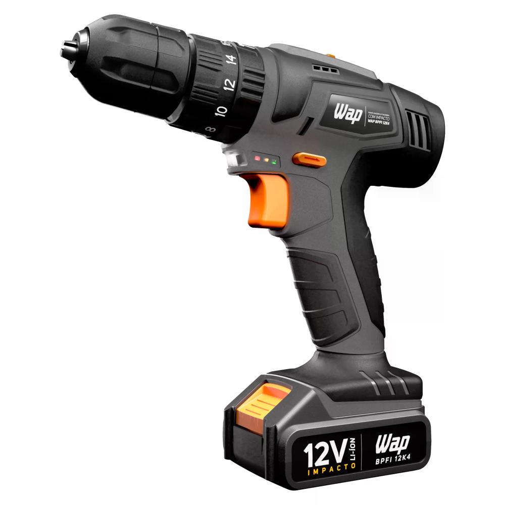 Parafusadeira e Furadeira com Impacto WAP Bpfi 12k4 Bateria Removível Cinza