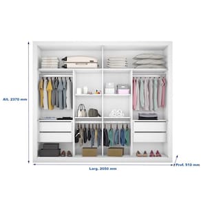 Miniatura Guarda-Roupa Casal Móveis Europa Londres Flex com Espelho, 2 Portas de Correr e 4 Gavetas - 205cm de largura Branco/Caramelo