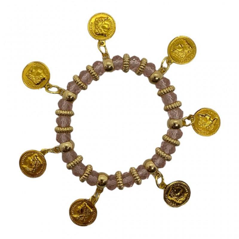 Miniatura Pulseira Cigana Rosa Claro Cristal E Silicone