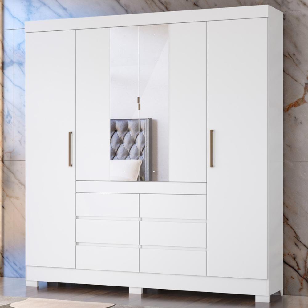 Miniatura Guarda Roupa Casal 4 Portas Com Espelho E 6 Gavetas Cádis Branco Branco