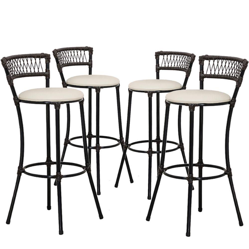 Miniatura Jogo Com 4 Banquetas Alta Forts Fibra Uv Bancada, área Goumert, Bar, Piscina, Balcão, Gelo Floral