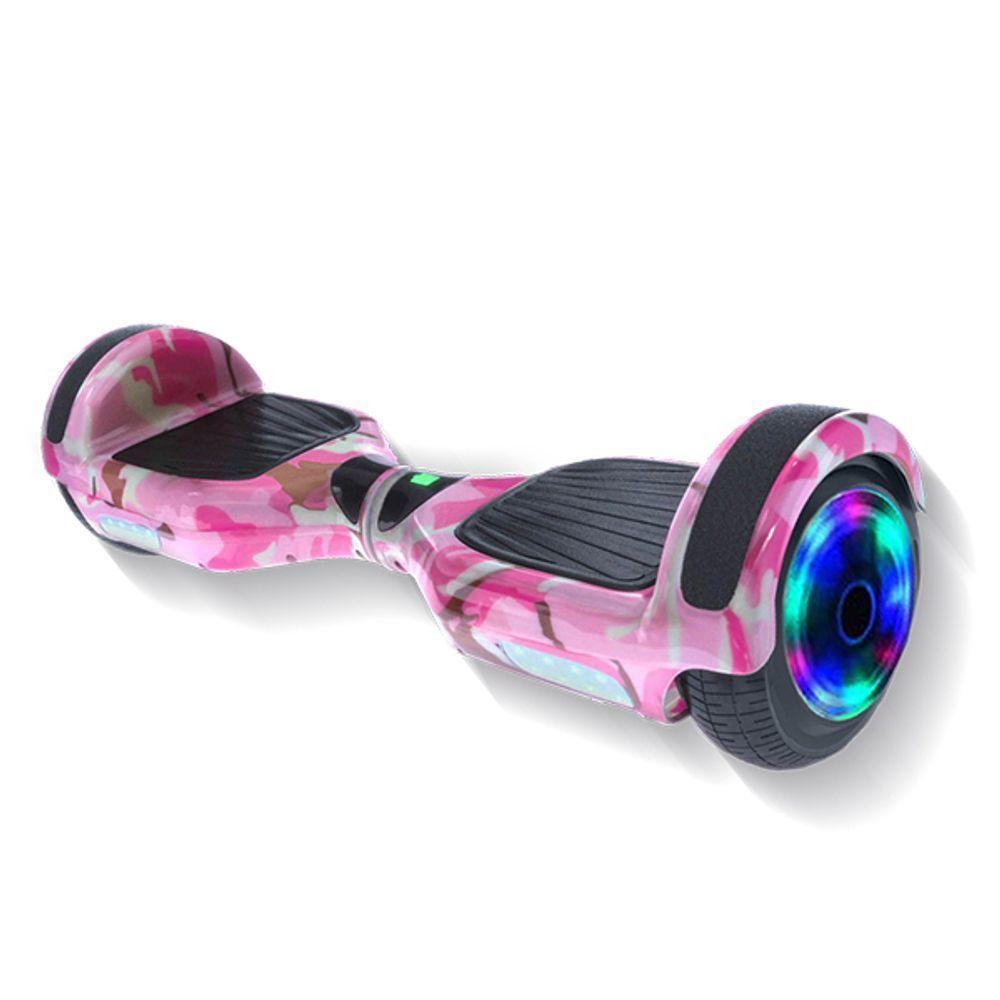 Miniatura Hoverboard Infantil Skate Elétrico Led Rosa Camuflado