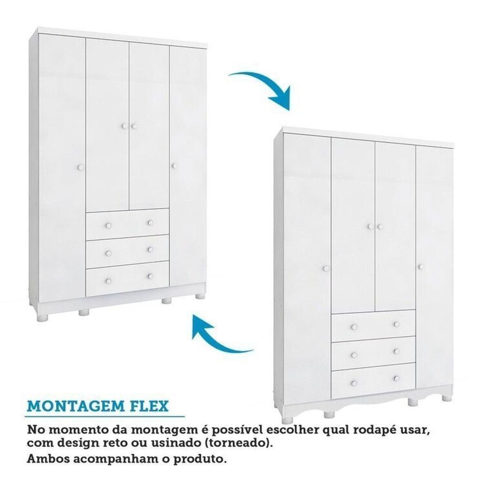 Miniatura Quarto de Bebê Completo Berço Minicama Guarda-roupa 4 Portas e Cômoda 100% Mdf Nina Espresso Móveis Branco Brilho