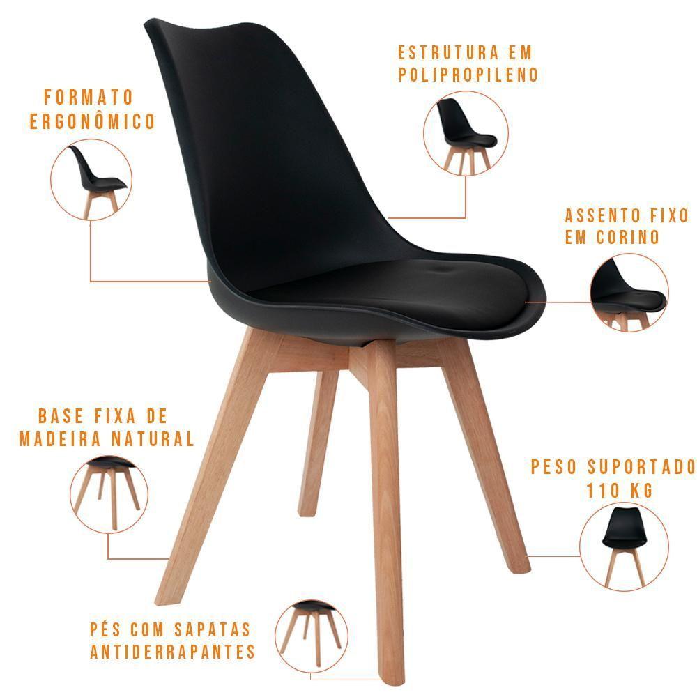 Kit 06 Cadeiras Ayla Com Base De Madeira E01 Preto