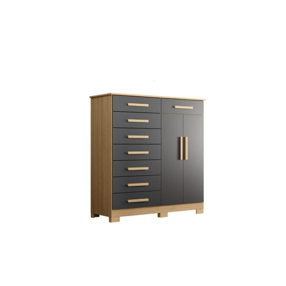 Miniatura Cômoda 8 Gavetas 2 Portas com Cabideiro Verona Nature/Titanium