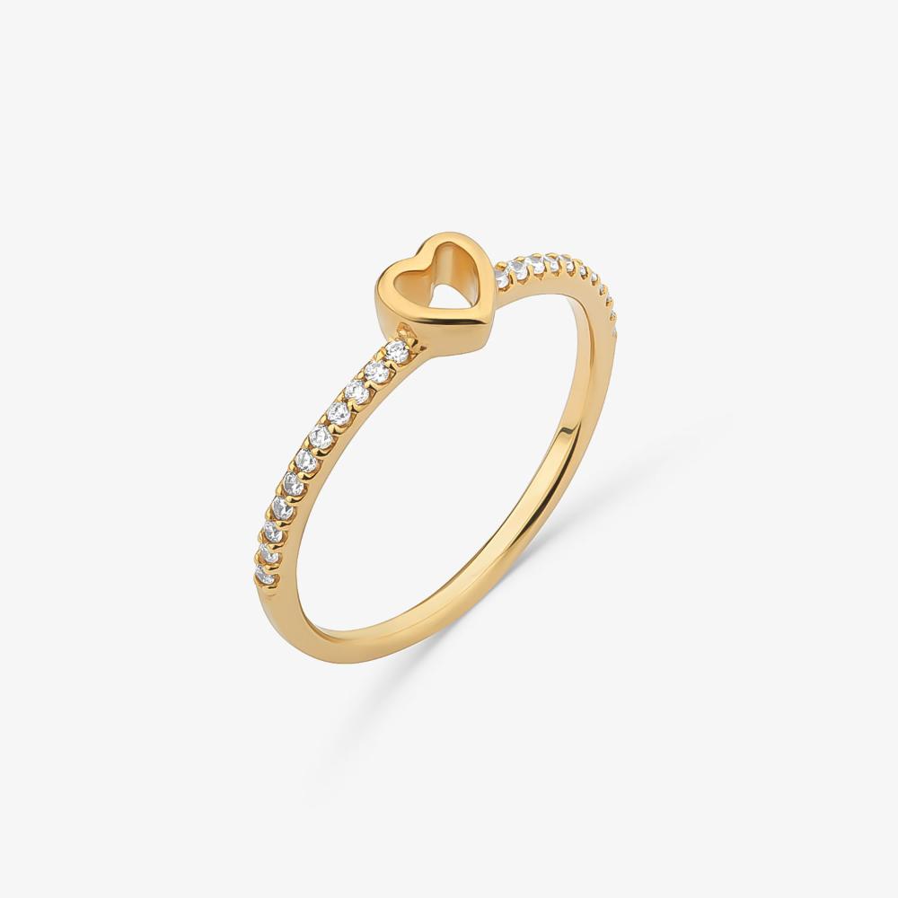 Miniatura Anel Coração em Prata 925 com Banho de Ouro Amarelo 18k 14