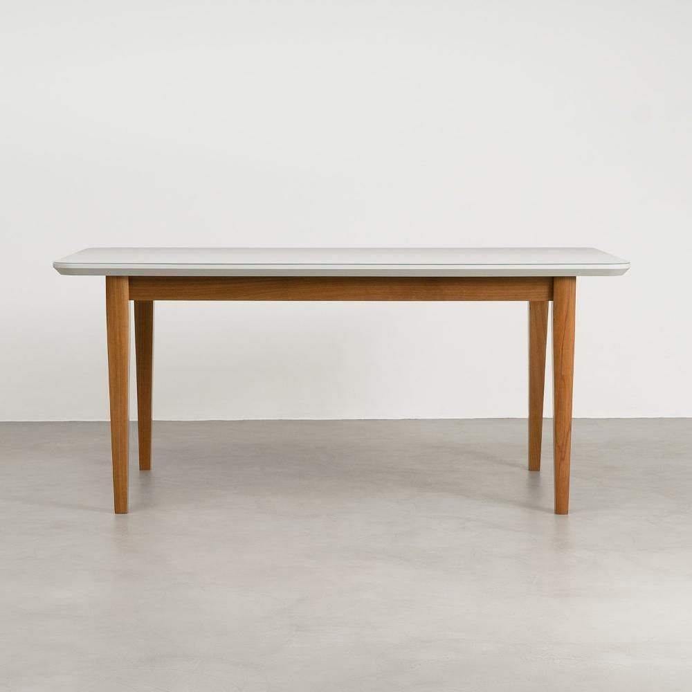 Mesa de Jantar 6 Lugares 1,80m Tampo MDF e Vidro Pés Madeira Maciça Tangará CabeCasa MadeiraMadeira Caramelo/Off White