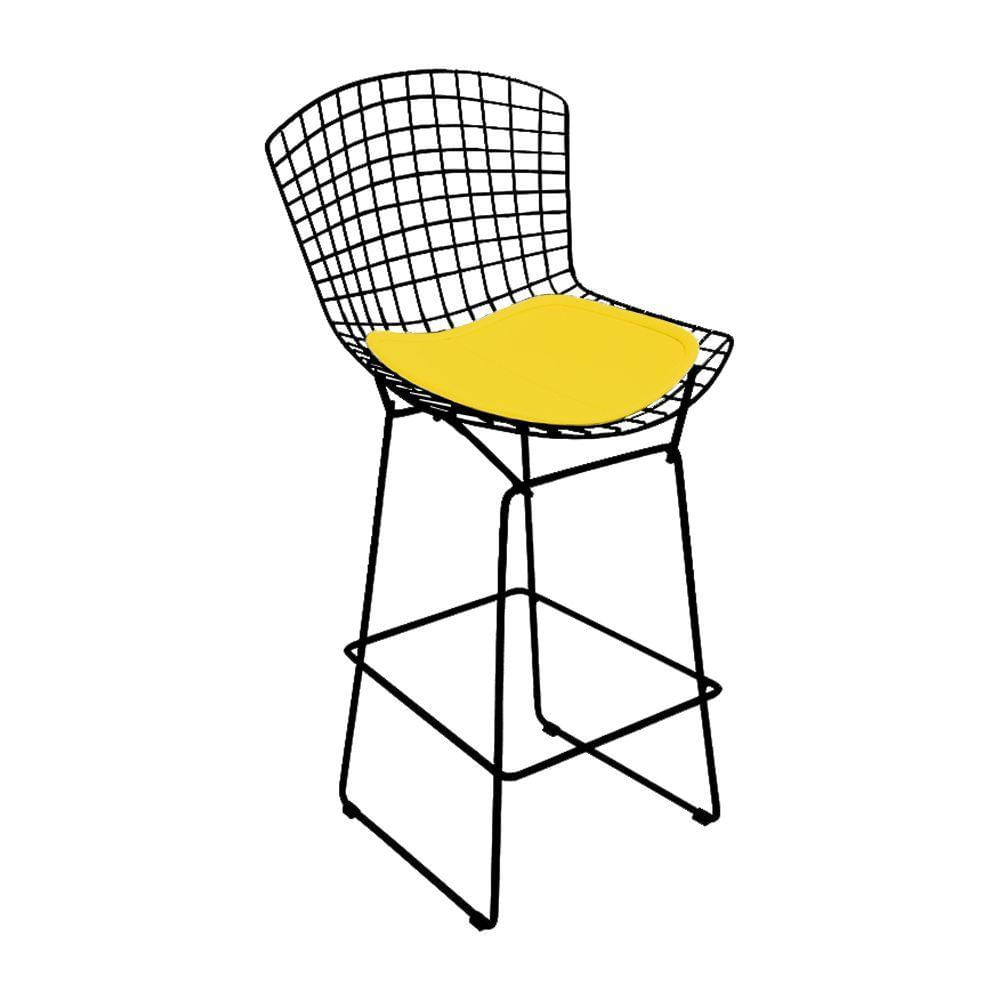 Miniatura Banqueta Bertoia Preta D60 Assento Amarelo Cor Amarelo