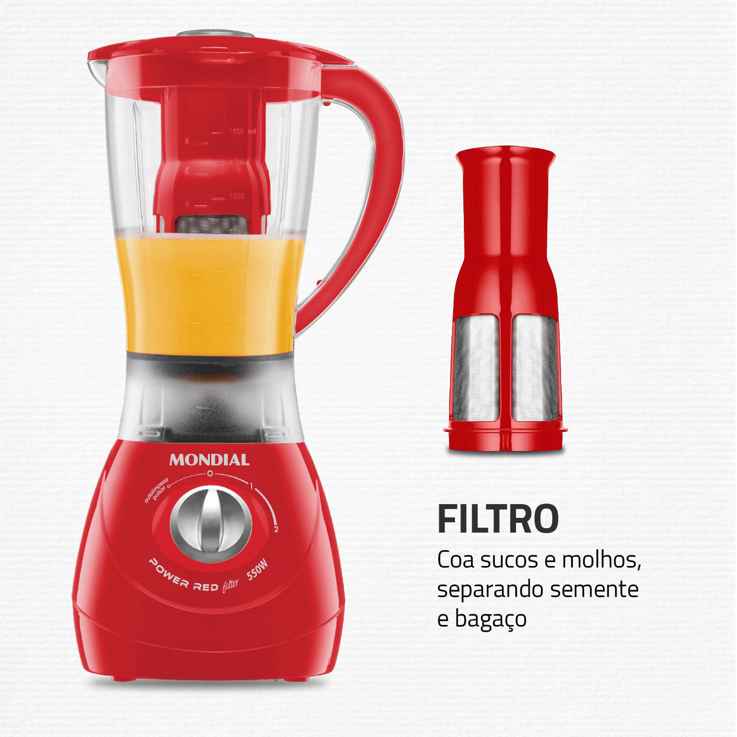 Liquidificador Mondial Turbo Power L-77 LIQUIDIFICADOR-127V-VERMELHO