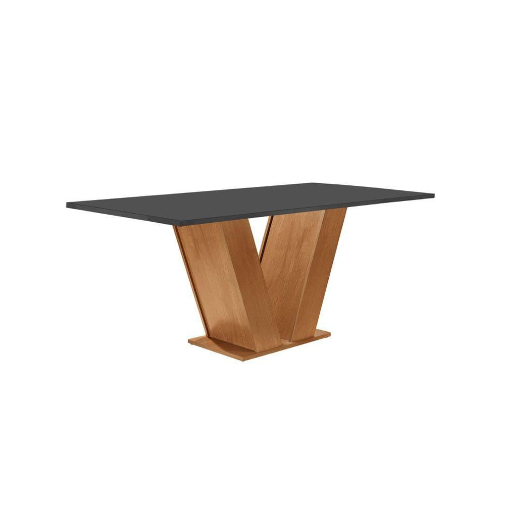 Miniatura Conjunto Mesa 160x80 Com Tampo Em Vidro 6 Cadeiras Grafite