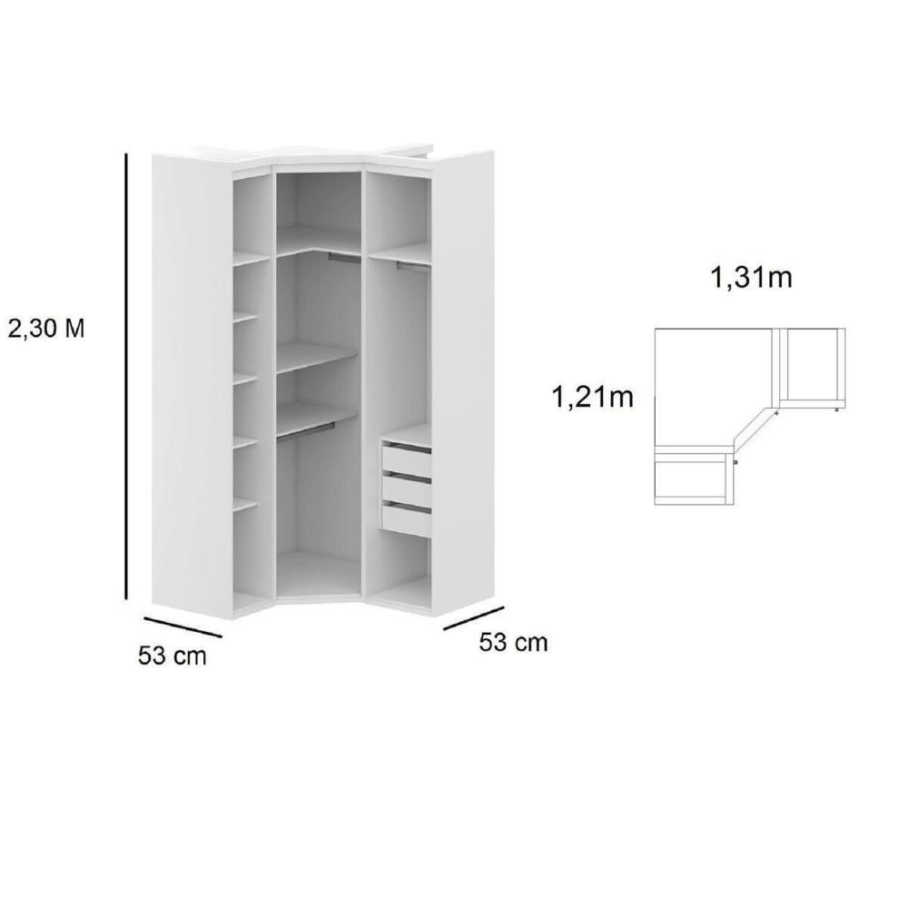Miniatura Guarda-roupa de Canto Obliquo Espelho 3 Portas Mdf Lotus Off White