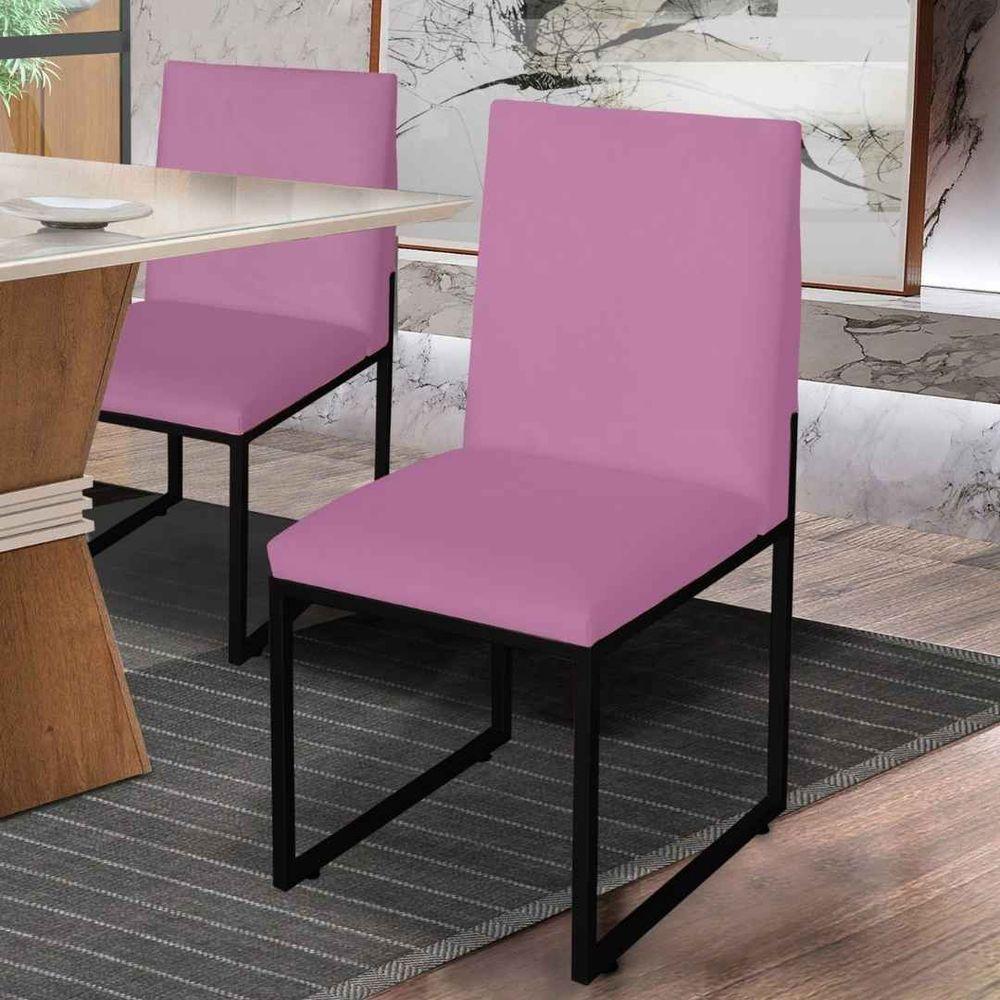 Kit 4 Cadeira De Jantar Escritorio Industrial Garden Ferro Preto Suede Rose