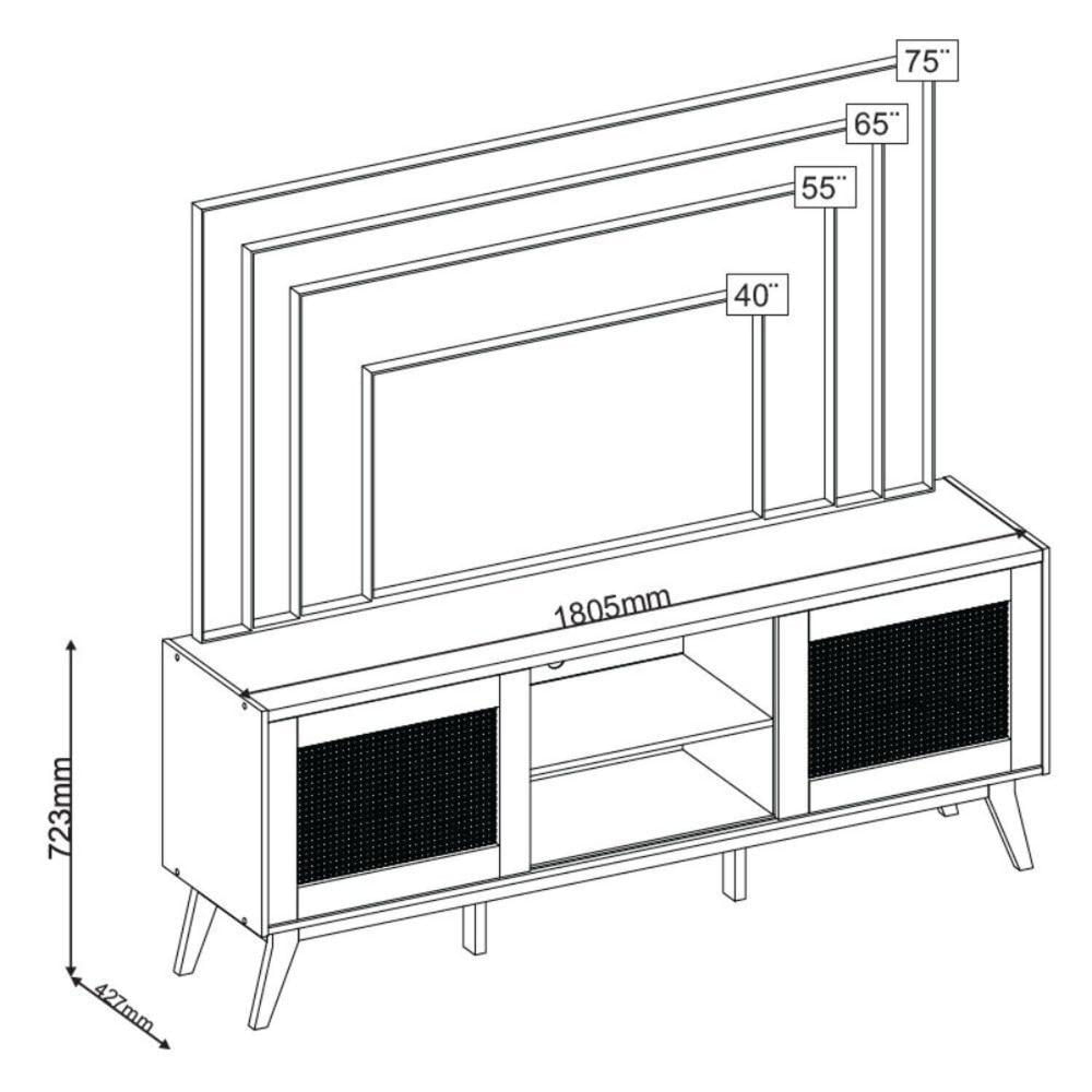 Miniatura Rack para Tv até 75 Polegadas 2 Portas com Palha Natural 1 Prateleira Nolan Mel