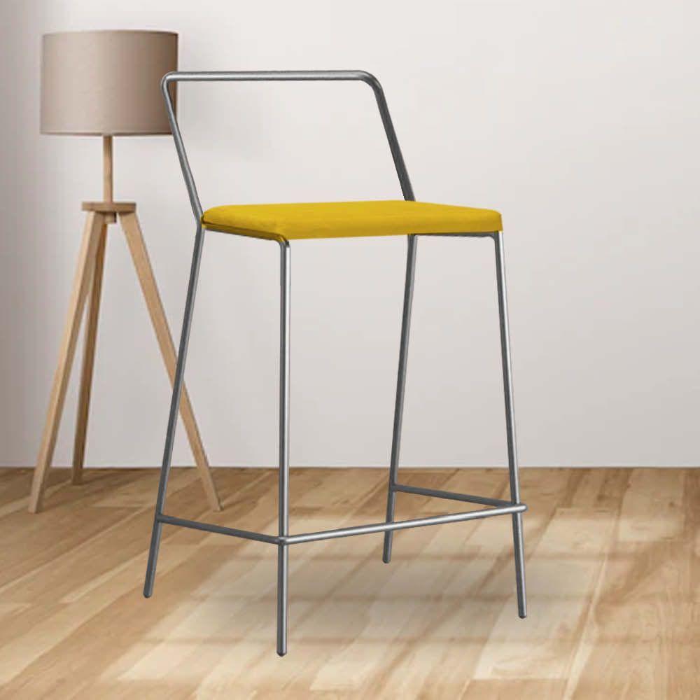Miniatura Banqueta Alta Com Encosto Mili Industrial Cozinha Bistrô Ferro Prata Sintético Amarelo