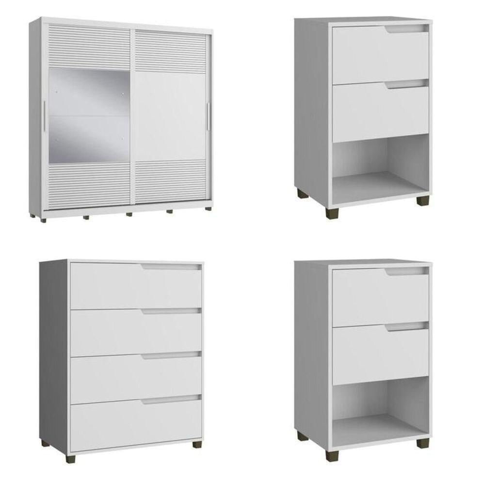 Miniatura Quarto Casal com Guarda-Roupa 2 Portas de Correr, 1 Cômoda e 2 Mesas de Cabeceira Malthus Branco
