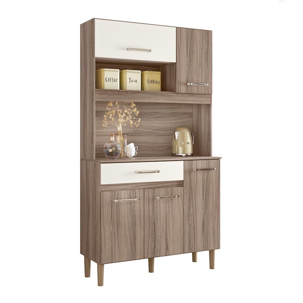 Miniatura Armário Cozinha Magazin 90 5 Portas 1 Gaveta Carvalho Nature/off White Cristal Nicioli Carvalho Nature/off White