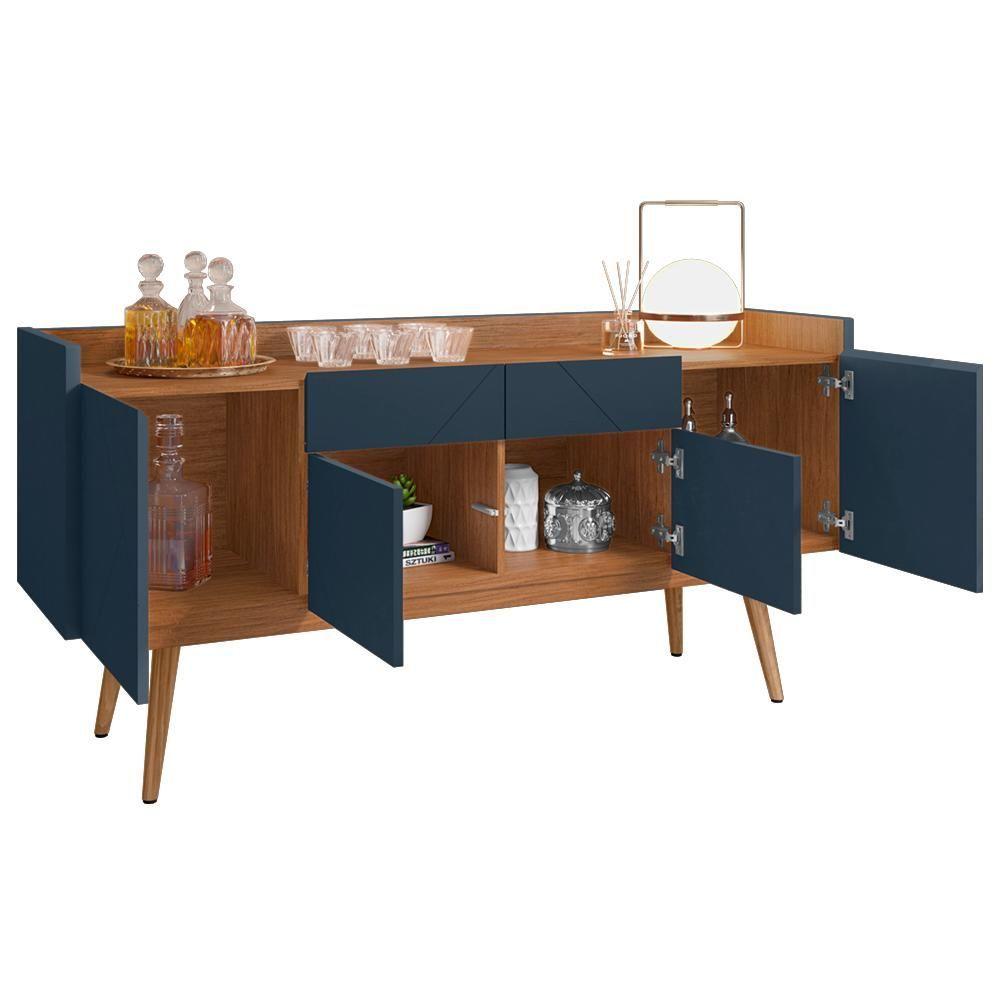 Aparador Buffet 4 Portas E 2 Gavetas Azul Cobalto Cedro