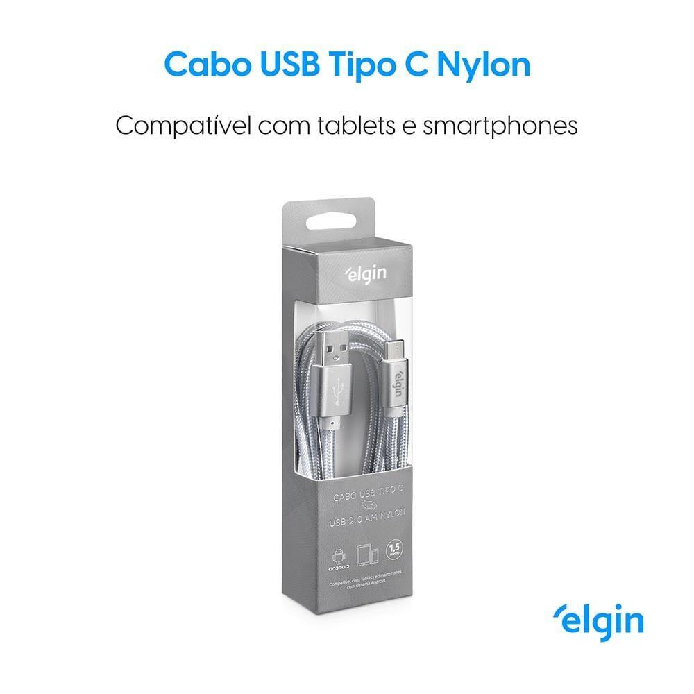 Miniatura Cabo Usb-C Nylon Cinza 1,5m 480mbps Compatível Com Dispositivos Android