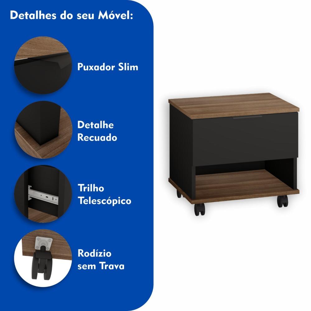 Miniatura Gabinete para Banheiro com Rodízios 45cm 1 Gaveta 1 Nicho Etta Estilare Preto/Amadeirado