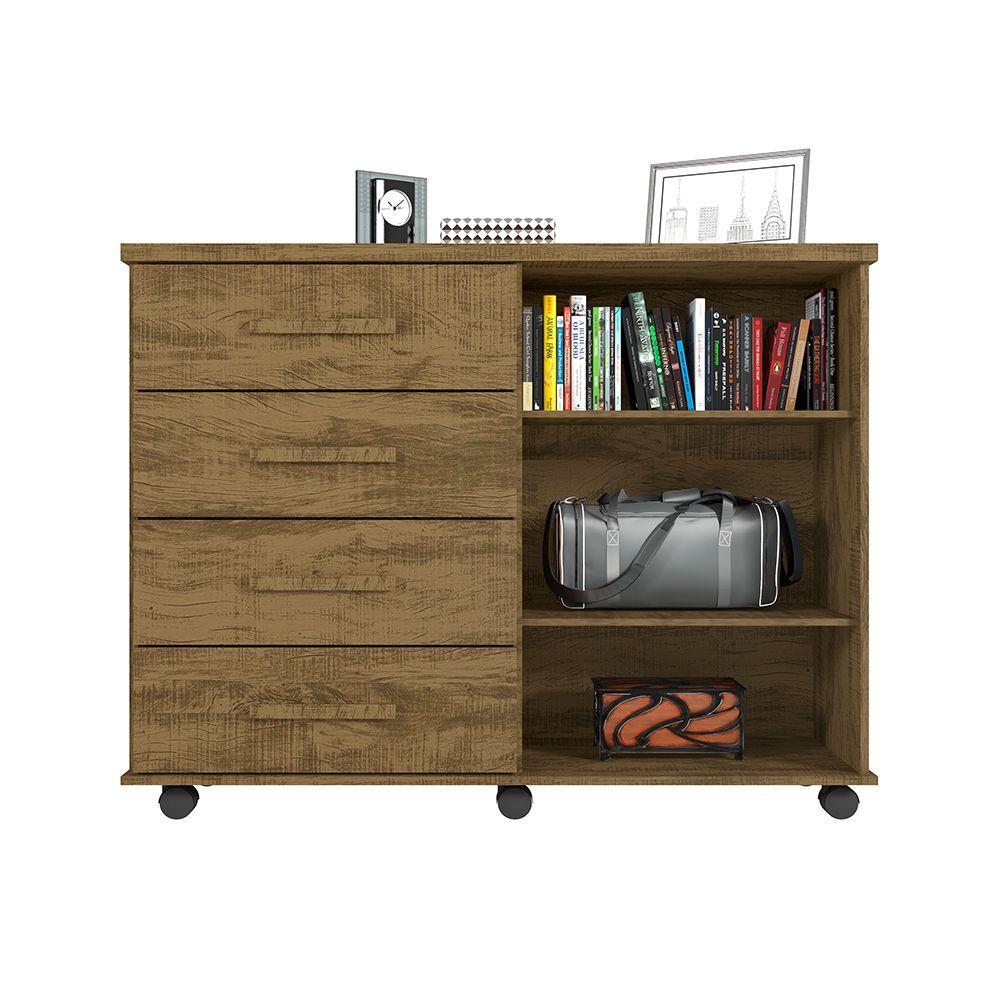 Miniatura Cômoda Geval Encanto Com 04 Gavetas 02 Portas E Rodízios - Canela Wood - Cor: Marrom