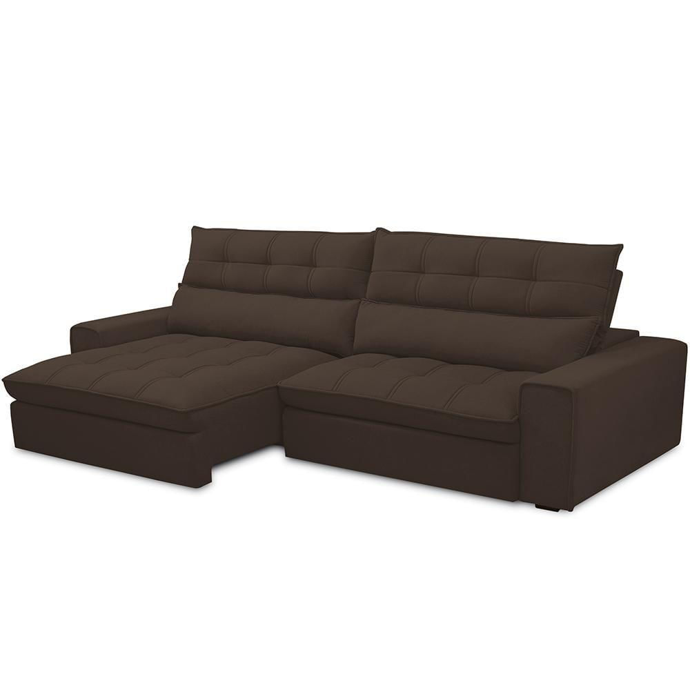 Miniatura Sofá Retrátil Reclinável Para Sala De Estar Living 290cm Dimas F04 Veludo Marrom
