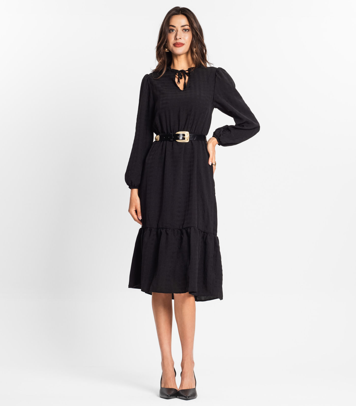 Miniatura Vestido Midi Feminino Manga Longa Endless Preto G