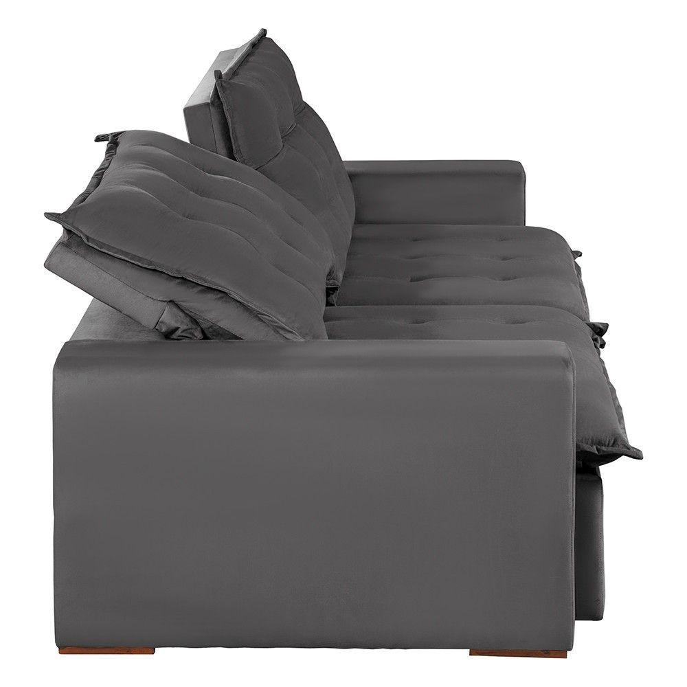 Sofá 6 Lugares 2,90Mt Com Molas Retrátil E Reclinável Cinza