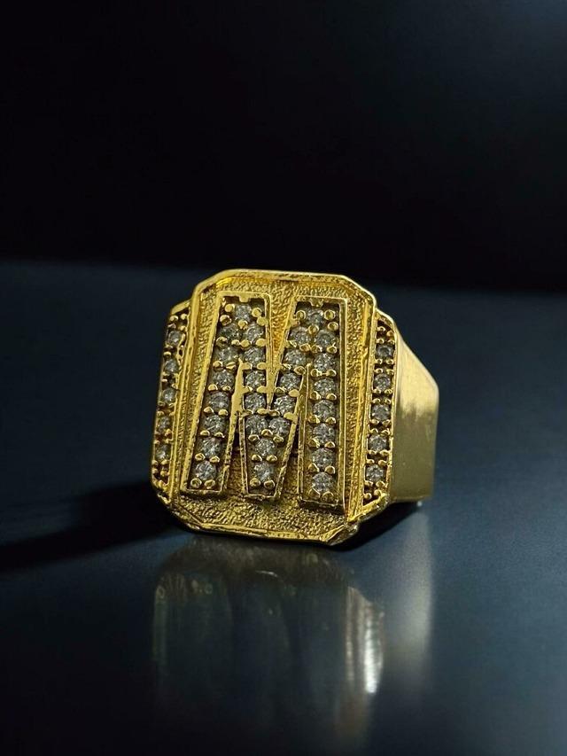 Miniatura Anel Letras Cravejadas Ajustável Banhado A Ouro 18K Luxo