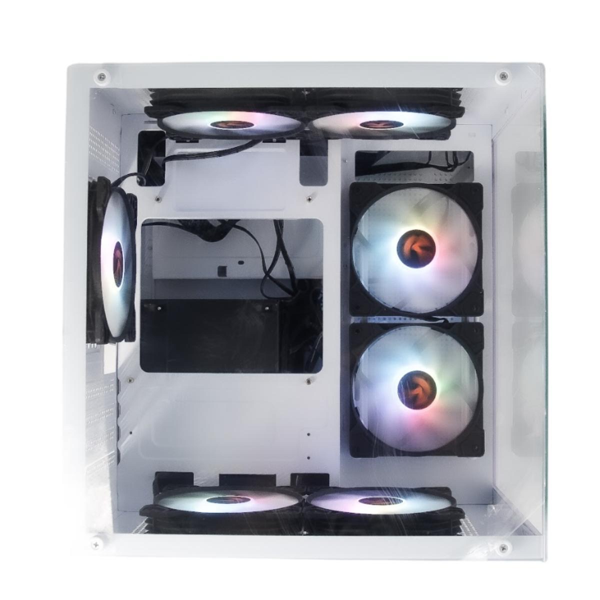 Gabinete Gamer Cubo Branco Aqua White Lateral Frente Vidro