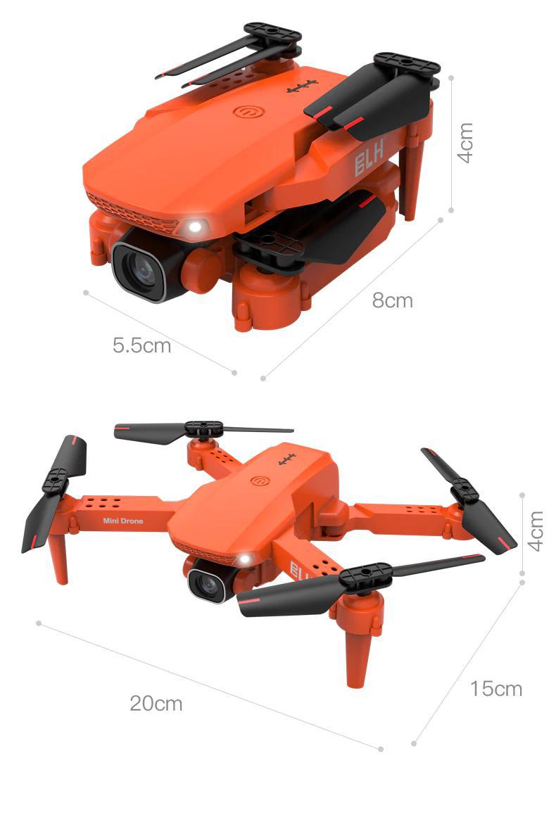 Miniatura Mini Drone Laranja K9 Câmera 4K Wifi Fpv Dobrável Com Bolsa