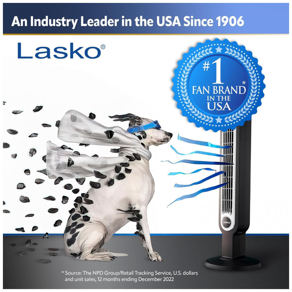 Miniatura Ventilador de Torre com Altura Ajustável e 3 Velocidades para Quarto e Sala de Estar, 110V, Lasko, Branco