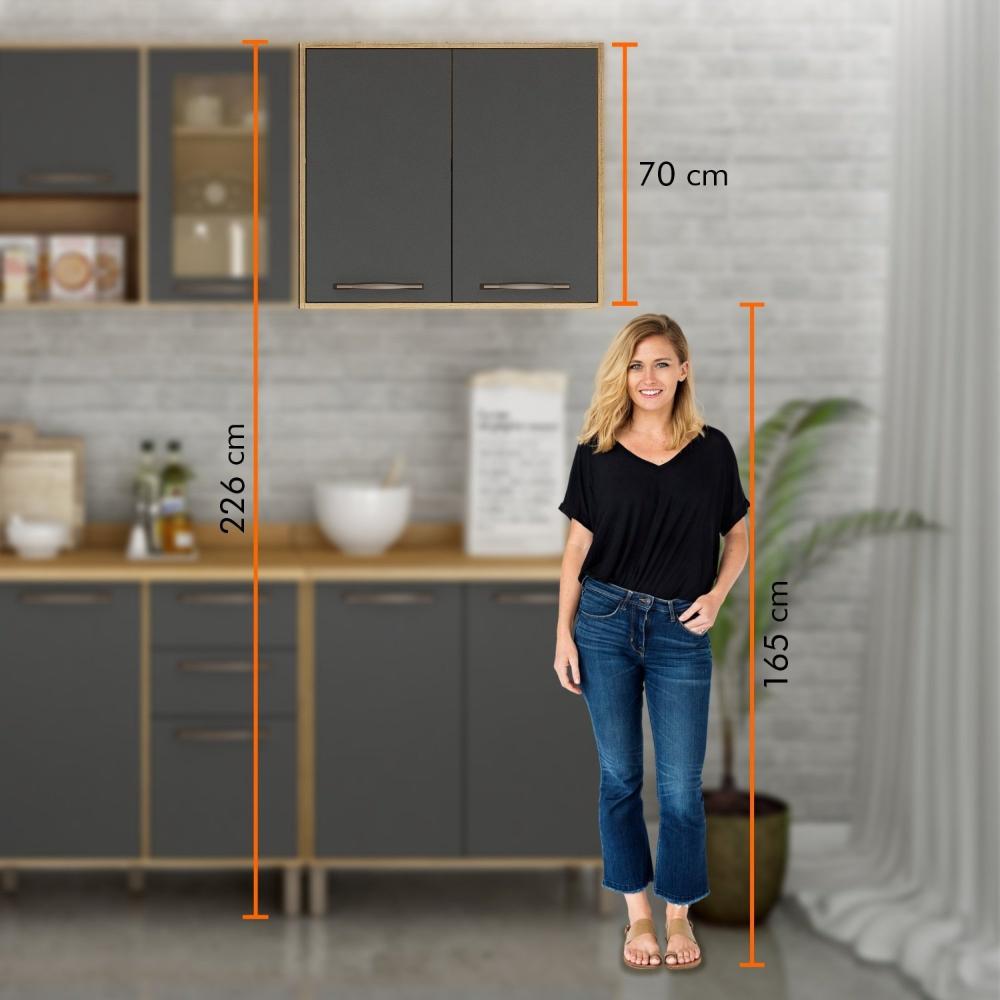 Miniatura Armário Aéreo para Cozinha 2 Portas 80cm Austria Valdemóveis Cinamomo/Grafite