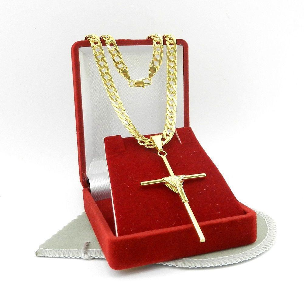 Miniatura Corrente Feminina 45Cm 5Mm + Cruz Palito Folheado Ouro Cr461