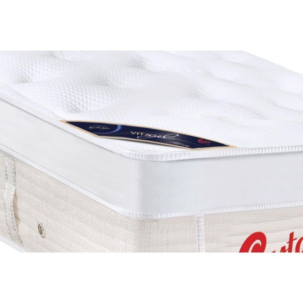 Miniatura Cama Box Baú Queen: Colchão Molas Castor Pocket Gold Star Vitagel Max + Base White(158X198)