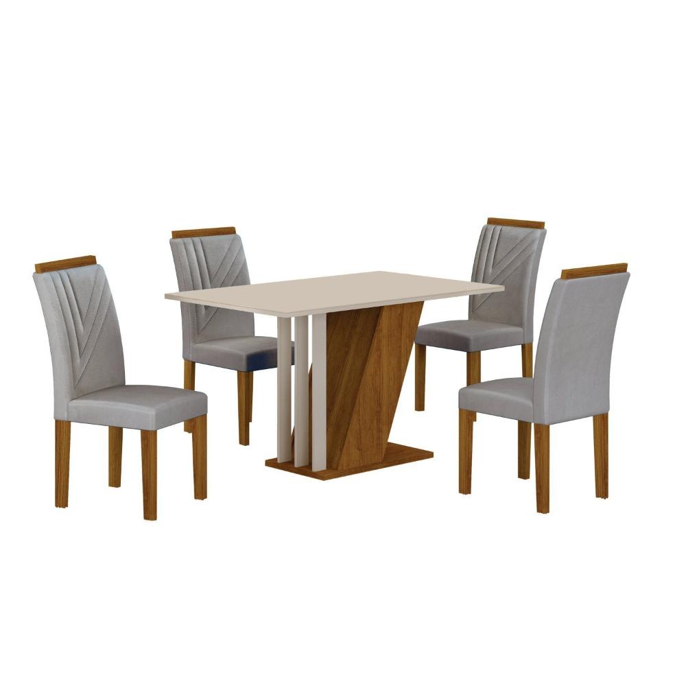 Miniatura Conjunto Sala de Jantar Mesa Tampo Vidro/MDP com 4 Cadeiras Miami Yescasa Freijó/Off White