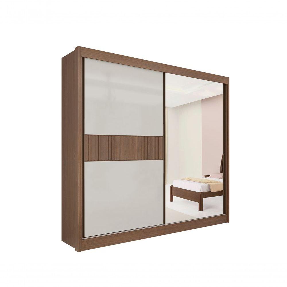 Miniatura Guarda Roupa Titanium Ripado 2 Portas 6 Gavetas Com Espelho Sem Pés D' Doro Castanho-off White-ripado