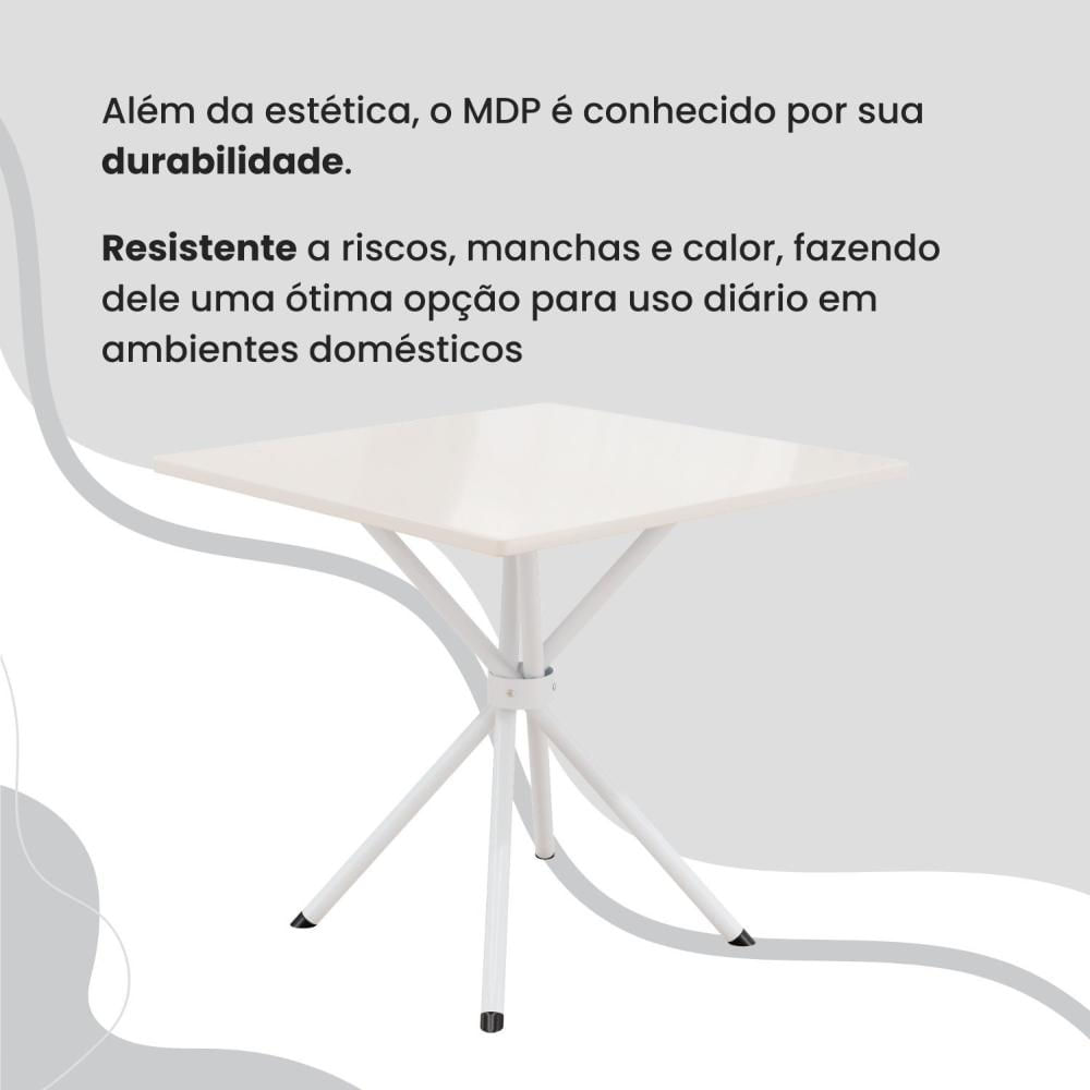Conjunto Sala de Jantar Mesa Quadrada 70x70cm Tampo Mdp Off White 4 Cadeiras Paraty Courino Marrom / Branco