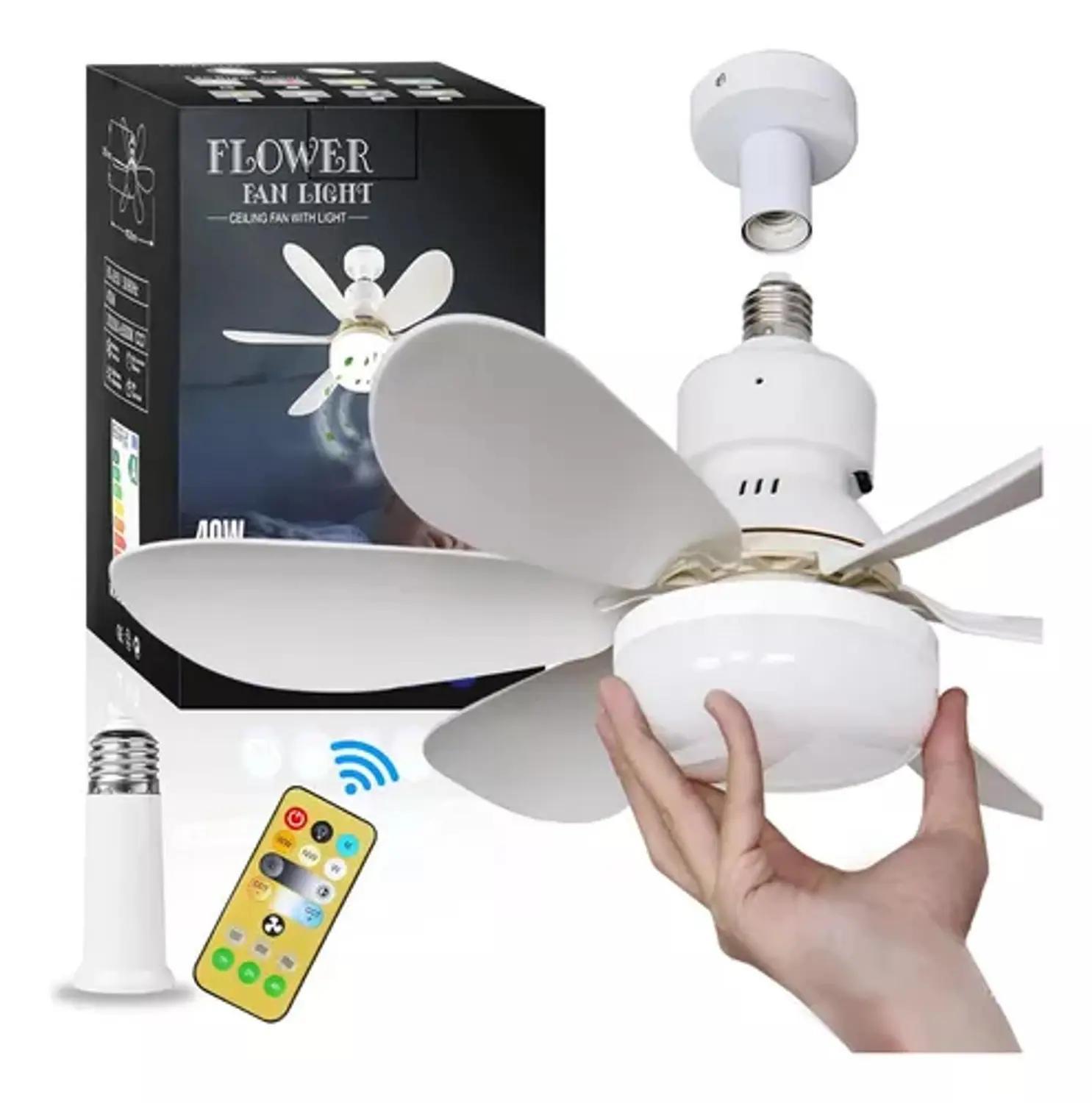 Super Ventilador Teto Bocal E27 Luminária Led Mais Controle