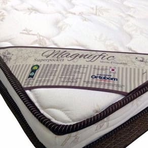 Miniatura Cama Box de Casal Ortobom Magnyfic com Ortopillow e Molas Ensacadas 65x138x188cm - Marrom/Bege