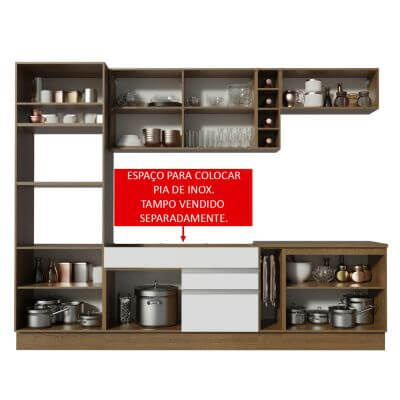 Miniatura Cozinha Completa Madesa Vicenza com Armário e Balcão Rustic/Branco/Crema Cor:Rustic/Branco/Bronze