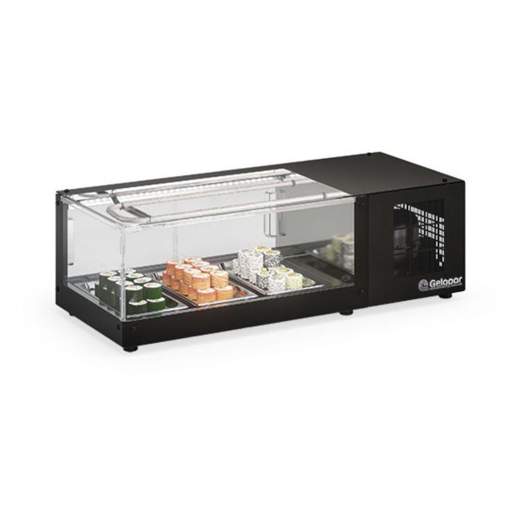 Miniatura Vitrine Refrigerada De Bancada Sem Bandejas Gvrs100 Gelopar Expositor Preto 110v
