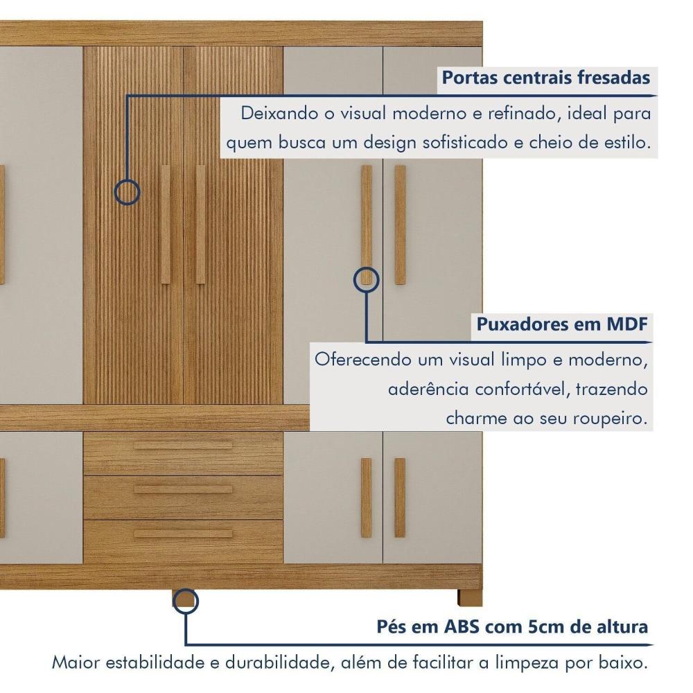 Guarda-roupa Casal 10 Portas 100% Mdf Lucca Cinamomo/Off White