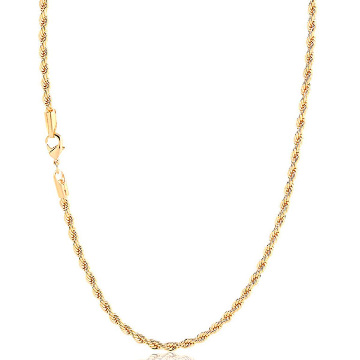 Miniatura Corrente Elo Baiano Masculino Banhado A Ouro 18K 3Mm 70Cm
