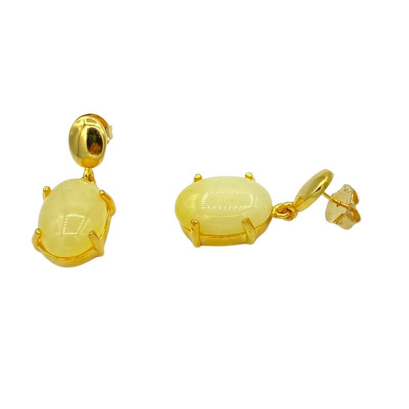 Miniatura Brinco Pedra Natural Na Cor Amarela Folheado Em Ouro 18K