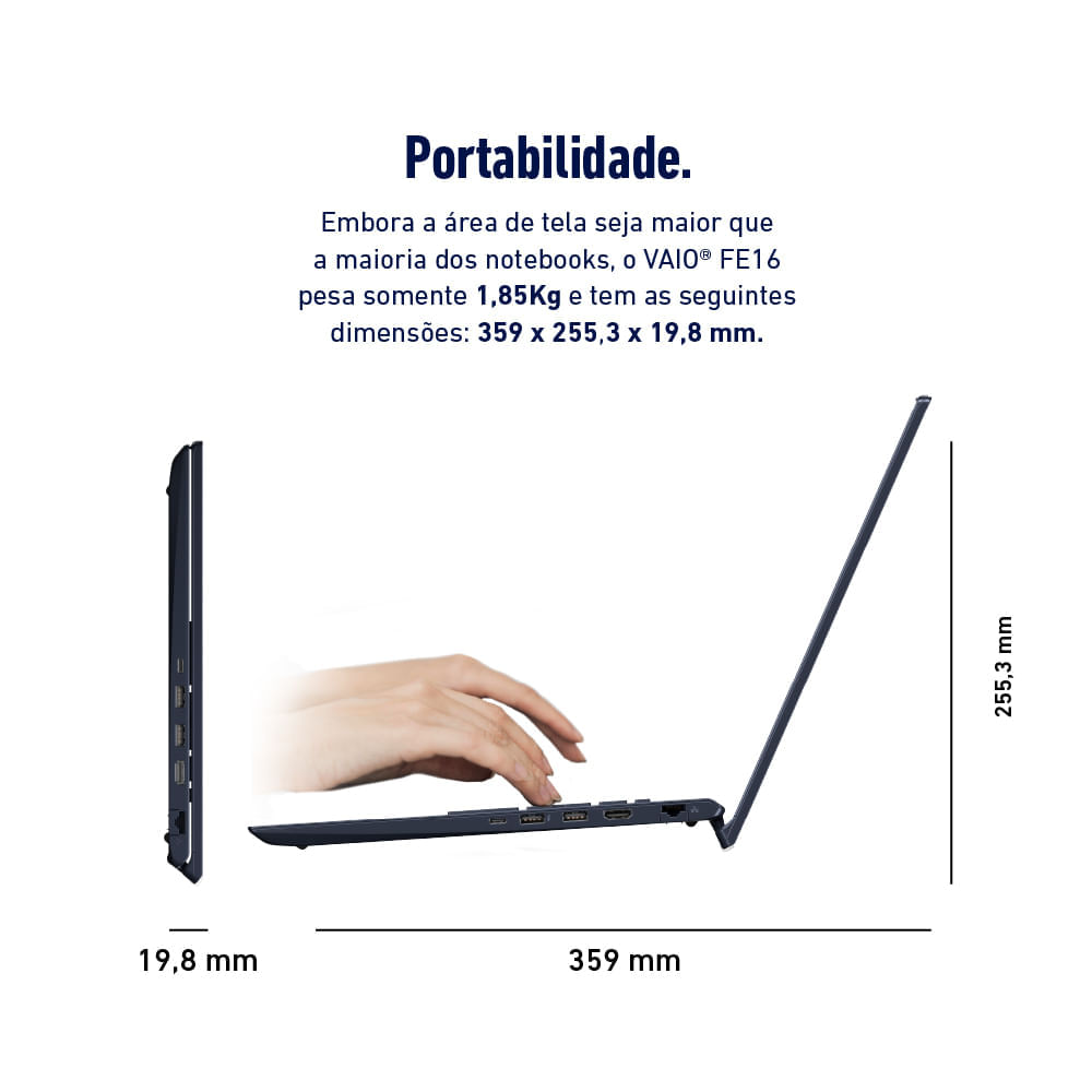 Notebook VAIO FE16 AMD® Ryzen 7-5825U Linux 16GB RAM 512GB SSD 16" IPS WUXGA Antirreflexo - Cinza Grafite