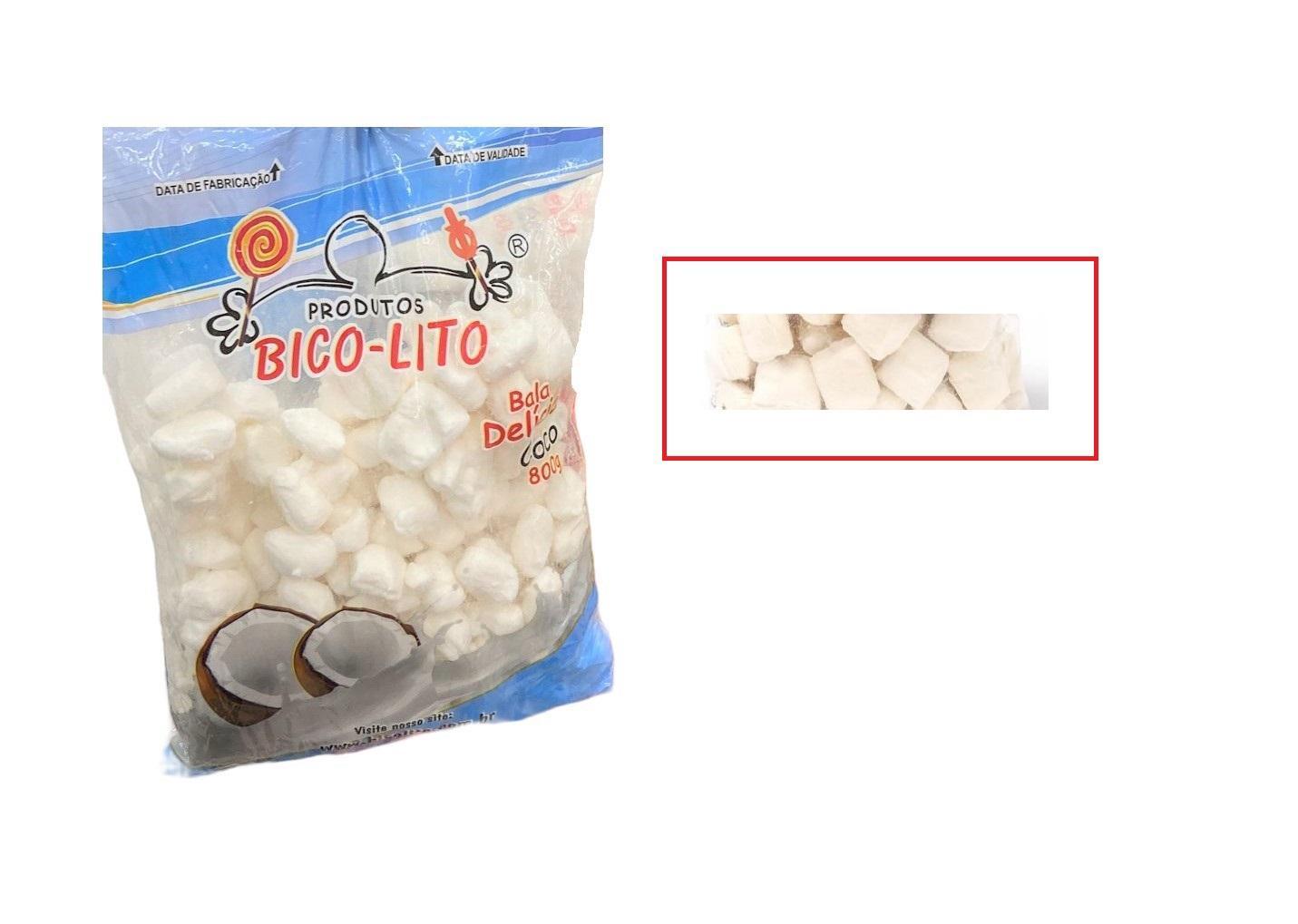 Miniatura Pacote Bala Delícia Coco 800G Bico-Lito- Bala Tradicional