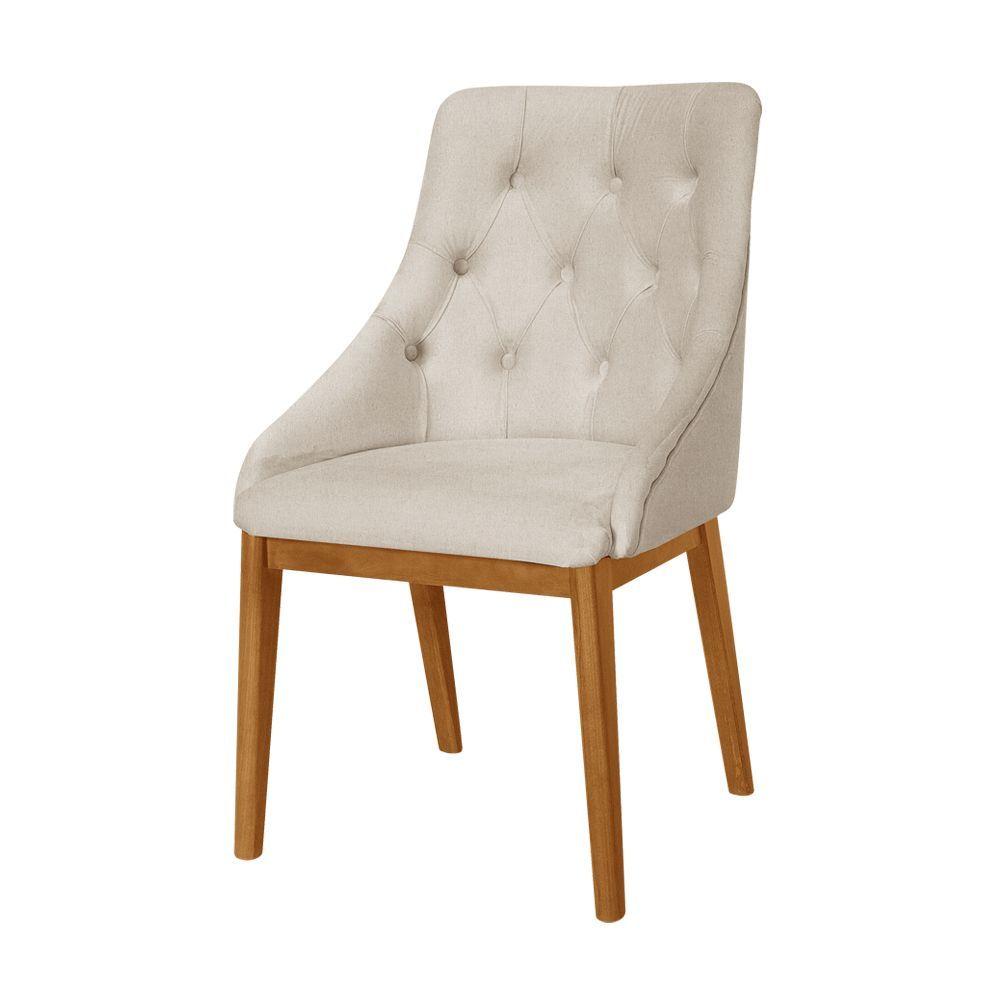 Miniatura Kit 4 Cadeiras De Jantar Estofada Elisa Anatômica Capitonê Linho Bege Base Madeira Maciça Mel Bege